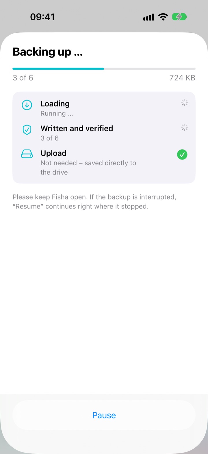 Backup progress with status display